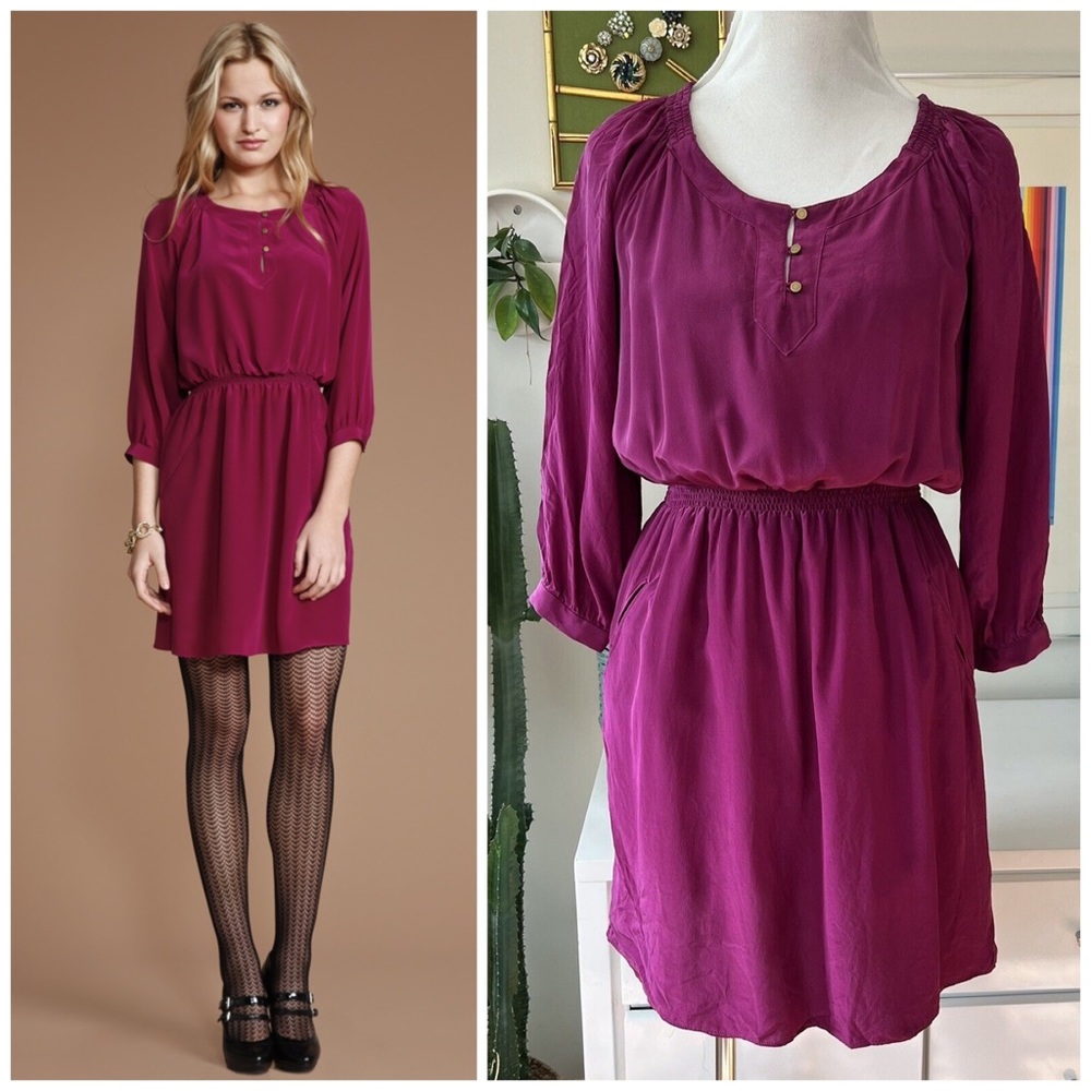 Shoshanna Washed Marissa Dress in Berry Size 6 100% Silk